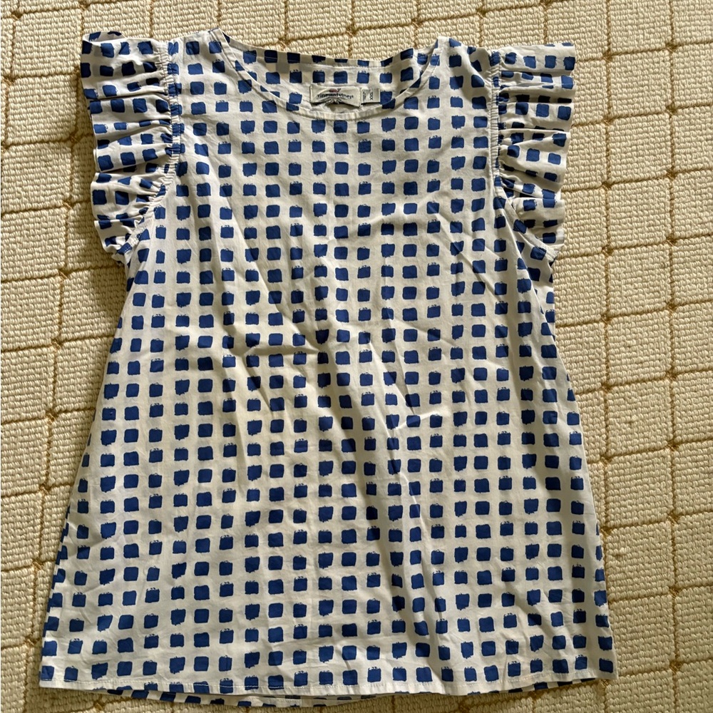 Vineyard Vines Blue and White Square Print Top